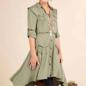 Matilda Jane Button Down Army Green Long Sleeve Dress